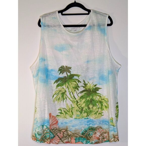 J. Jill Love Linen Tank Top 2X Plus Size 100% Linen Blue Sleeveless Coastal Chic - Picture 2 of 6